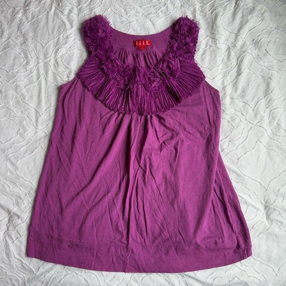 Elle Purple Formal Tank Top with Neckline Flower Detail - Picture 1 of 5